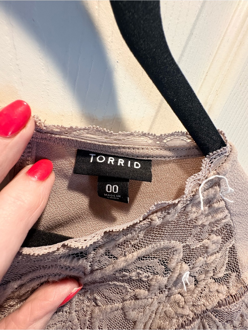 torrid Lace Yoke Short Sleeve Blouse in Light Taupe - Picture 3 of 3